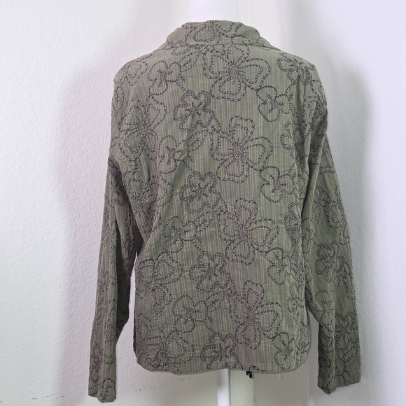 FLAX Women’s Medium Green Floral Embroidered Button Jacket – 100% Cotton - Picture 5 of 11